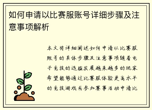 如何申请以比赛服账号详细步骤及注意事项解析
